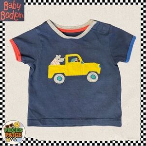 Baby Boden 3-6M Navy Tee - Yellow Truck Appliqué with Animals